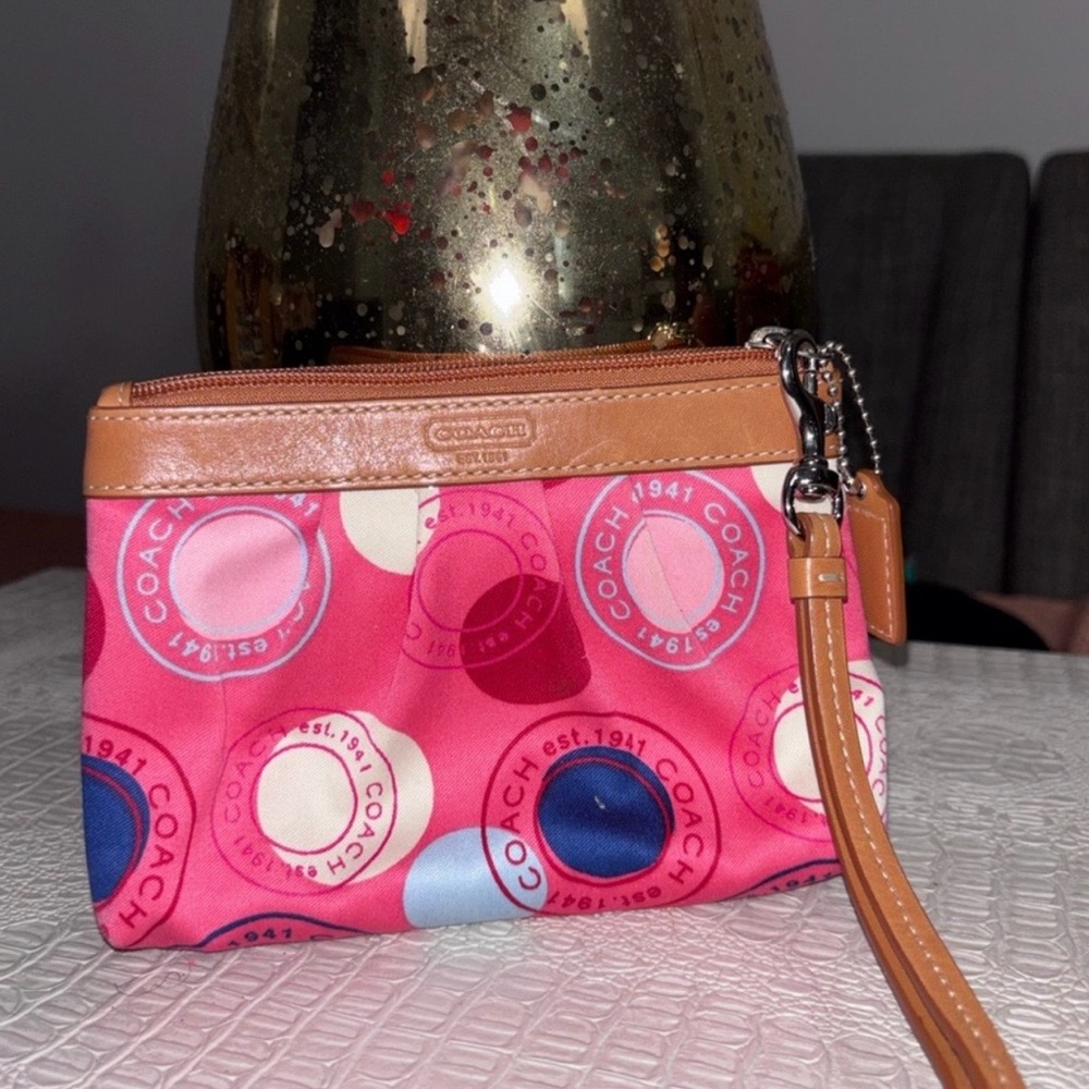 Coach Multicolor Wristlet with Tan Trim